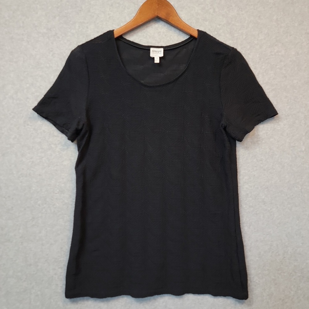 ARMANI COLLEZIONI Textured Black Tee T-shirt Short Sleeve Top Stretch Women's 12